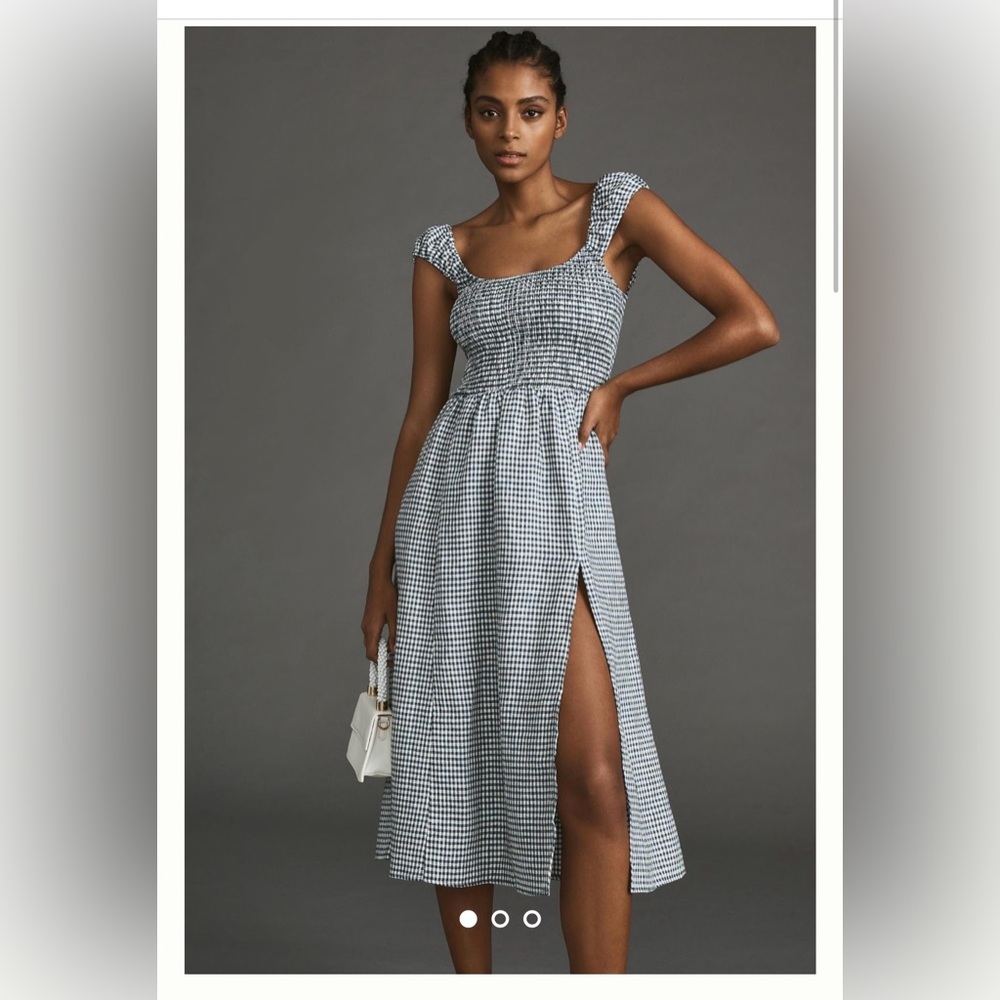 Reformation tavi linen dress in slate check